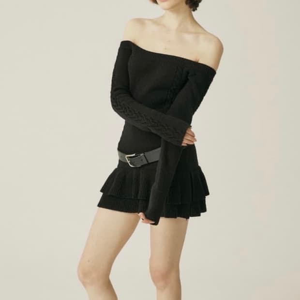 쓰리타임즈 cable off-shoulder dress black M