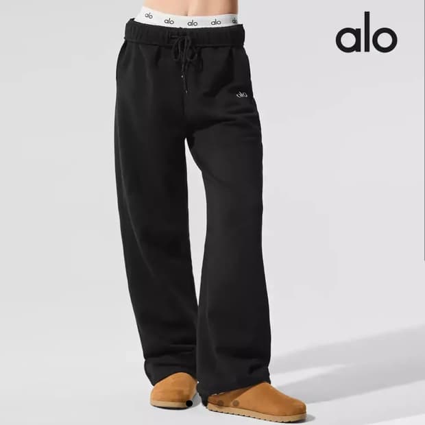 S ALO 알로 블랙 아콜레이드 스트레이트 스웻팬츠