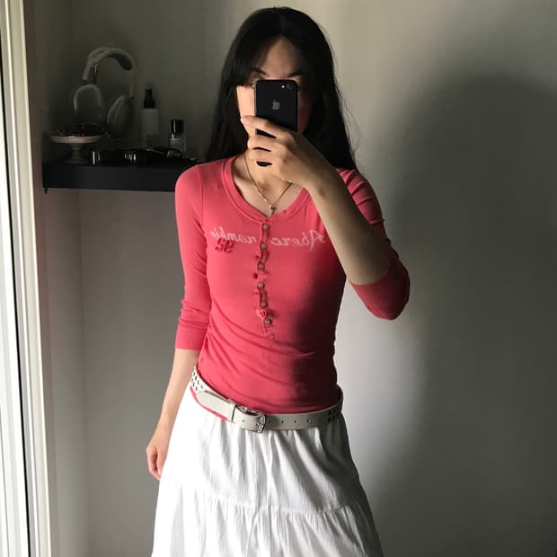 아베크롬비 중앙 프린팅 핑크 7부 긴팔티
