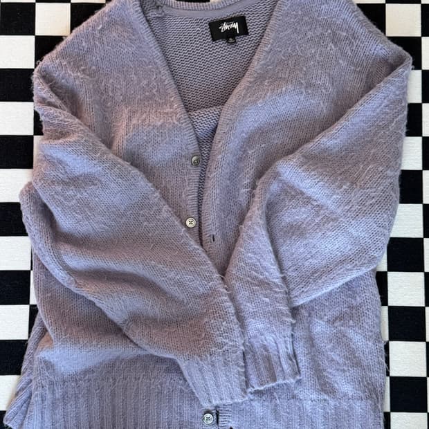 스투시 브러쉬드 가디건 라벤더