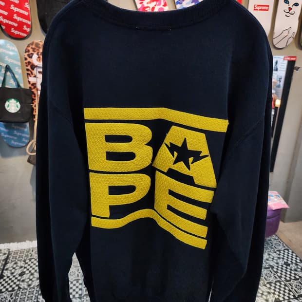 베이프 BAPE 빅로고 자수 블랙 맨투맨 L