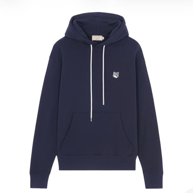 메종 키츠네 그레이 폭스 헤드 패치 클래식 후드 네이비