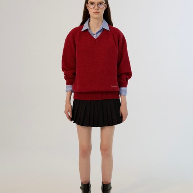 썸웨어버터 Hazel Alpaca V-Neck Knit - Red