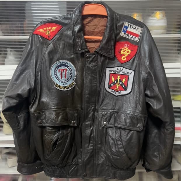 핸드페인티드 플라이트 레더 자켓 (항공기 & 패치)