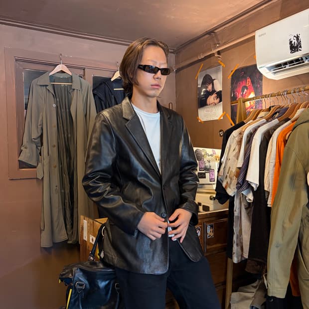 LAMB LEATHER 투버튼 램 레더 양가죽 블레이저 XL