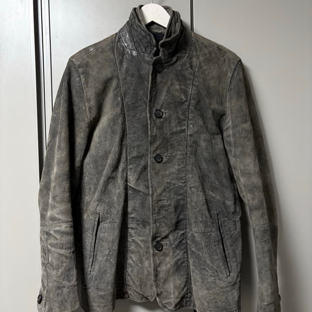 올세인츠 빈티지 워싱 레더 블레이저 자켓 카키 s