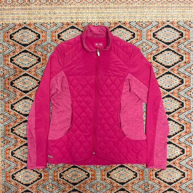 아디다스 삼각로고 핑크 경량패딩 집업 져지 여성M