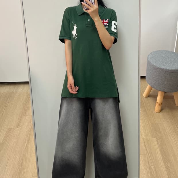 폴로 랄프로렌 화이트 빅포니 잉글랜드 딥그린 카라 반팔 티셔츠