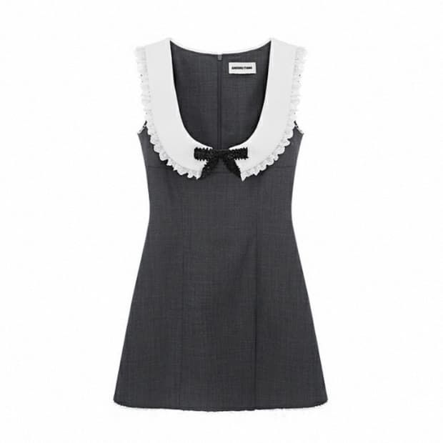 슈슈통 보우 디테일 그레이 라운드넥 드레스