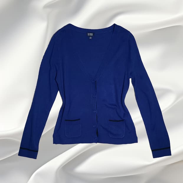 플라스틱아일랜드(PLASTIC ISLAND) 블루 브이넥 가디건