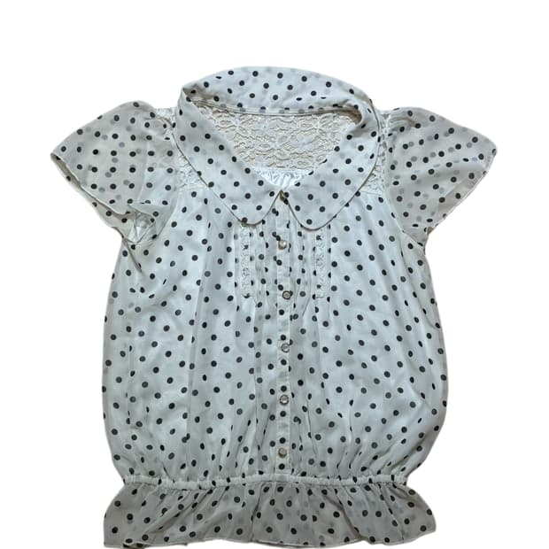빈티지 도트 시스루 반팔 블라우스 
