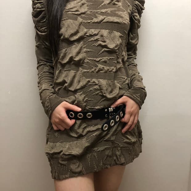 빈티지 카키 텍스쳐 미니 원피스