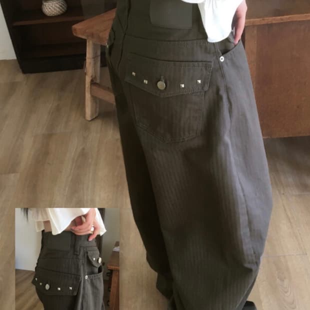 원더원더 핏츠 스터트 백포켓 줄지 코튼 와이드 팬츠