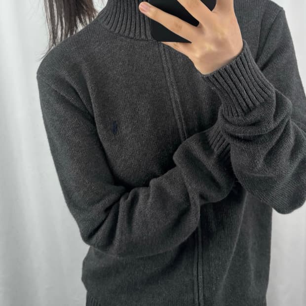 폴로 그레이 니트 집업