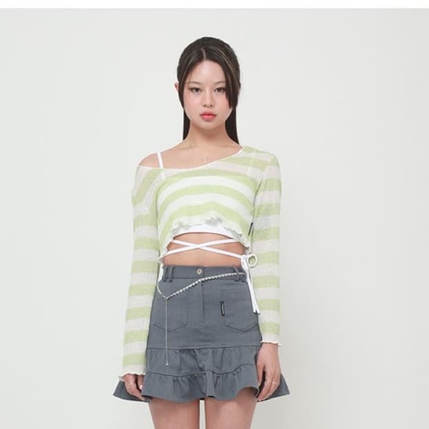 어글리쉐도우 니트 크롭 탑 그린 (y2k 빈티지 긴팔티셔츠 그런지