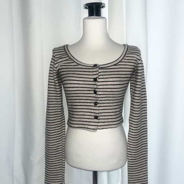 탠스댄스 버튼 스트라이프 가디건