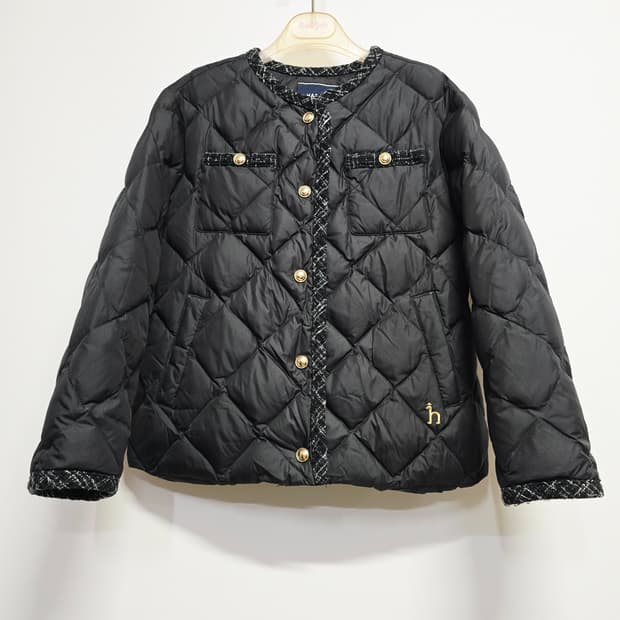 헤지스키즈 블랙 퀼팅 트위드 자켓