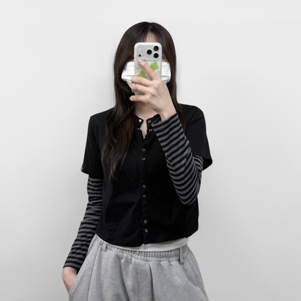 노컨텐츠 스트라이프 레이어드 가디건