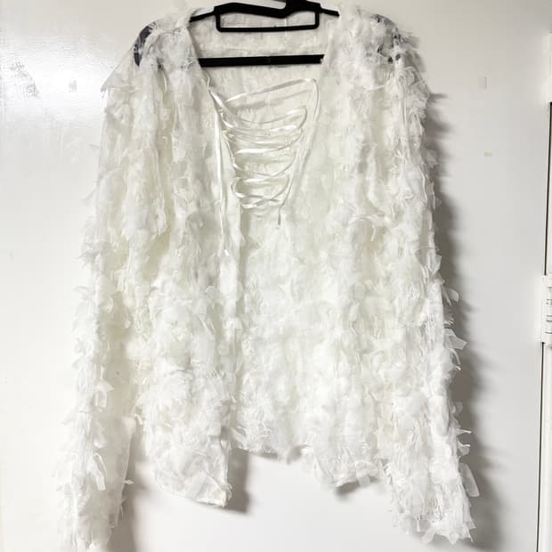 Nache 화이트 레이스업 가디건