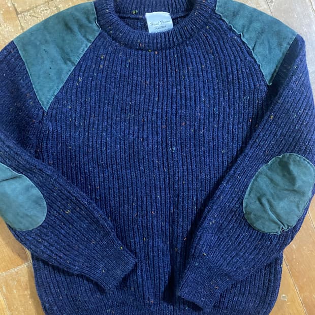 울마크 밀리터리 네이비 스웨이드 덧댐 니트(105)