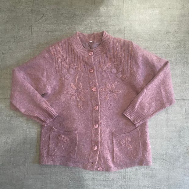 일본빈티지 하구미모리걸 할메카지바선생 플라워니트가디건