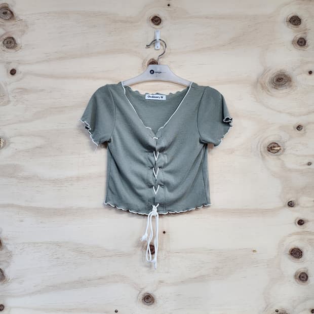 181) 여성 끈 포인트 크롭 반팔 티셔츠