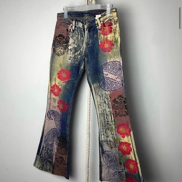 아이민클럽 빈티지 오리엔탈 페인팅 부츠컷 데님 진 청바지