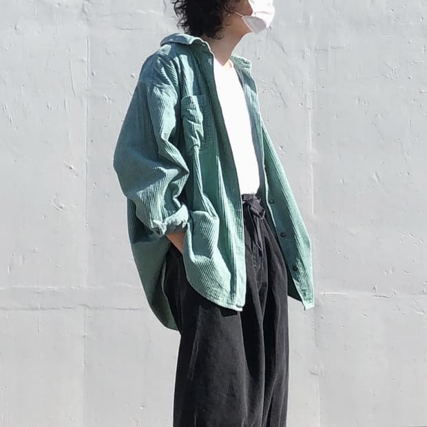 빈티지 민트 코듀로이 셔츠