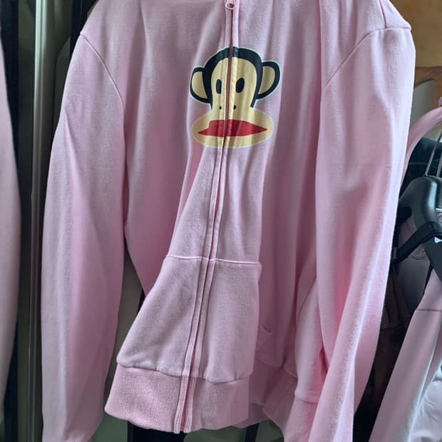 폴프랭크 갸루 후드집업 원숭이귀 핑크 연핑크