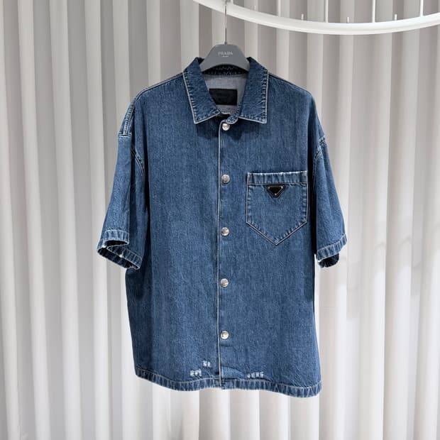 (S/XXL) / 프라다 삼각로고 포켓 청데님 반팔 셔츠 자켓