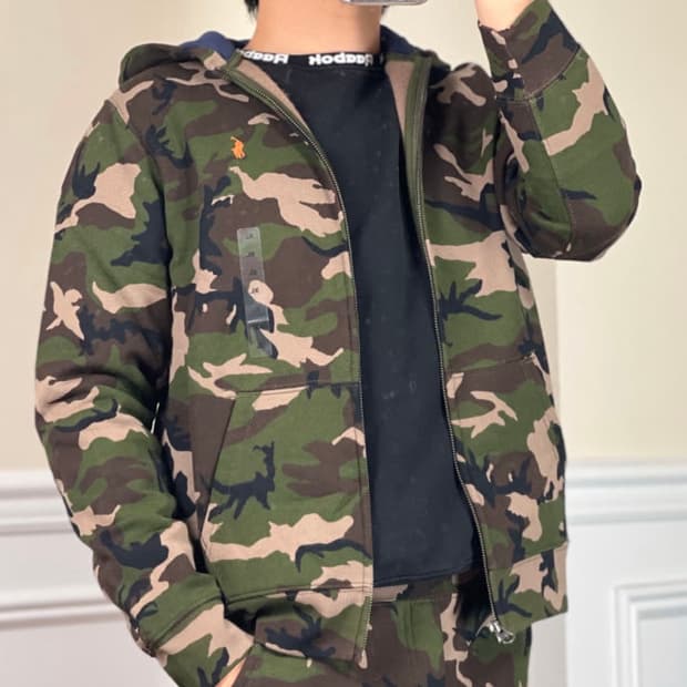 폴로 카모 기모 후드집업 