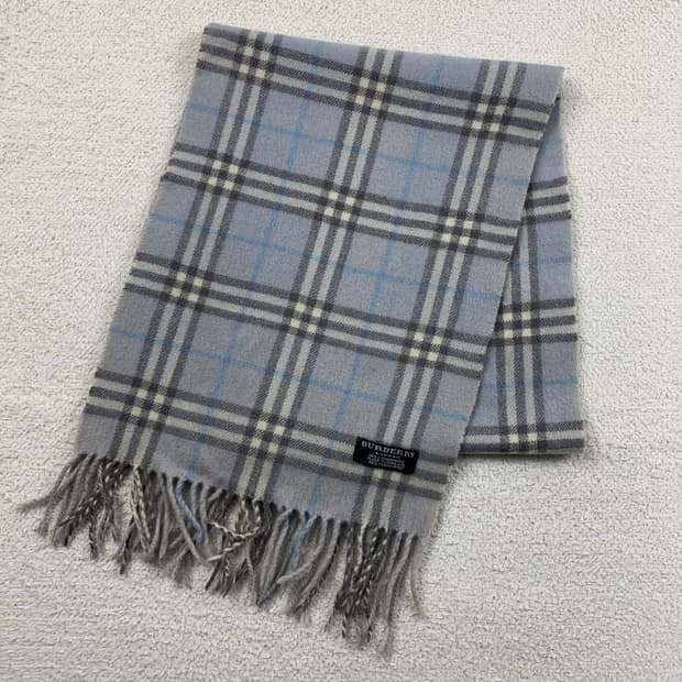 정품 버버리 스카이블루 노바체크 캐시미어 머플러 스카프 