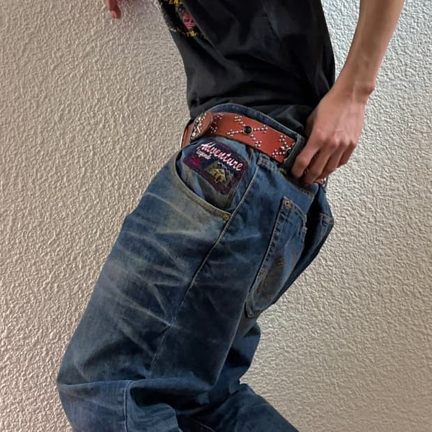 Maru Premium 러스티 워시드 슬림 루즈 진