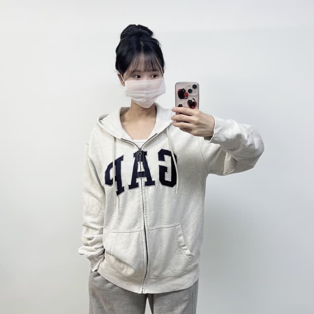 갭 Gap 스펠 로고 후드집업 멜란지 그레이