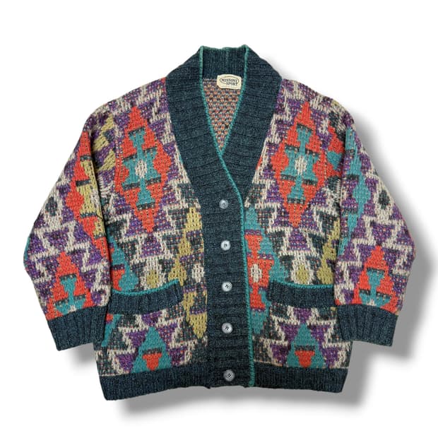 미쏘니 이태리 청록 패턴 니트 가디건