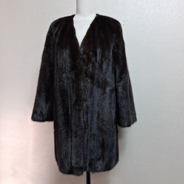 일본구제 ROTINY 밍크하프쟈켓 밍크코트 짙은브라운 검정섞인 66까지 