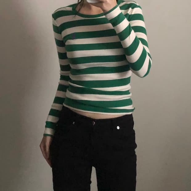 폴로 랄프로렌 배색 스트라이프 롱슬리브 티셔츠