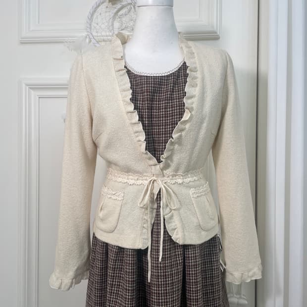 FRANCO FERRARO ivory tweed lace trim bow