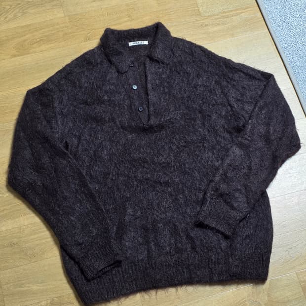 [4] 오라리 브러쉬드 슈퍼 키드 모헤어 니트 폴로 다크 브라운