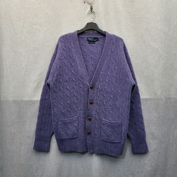폴로 랄프로렌 퍼플 꽈배기 가디건