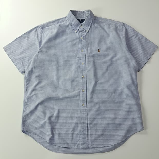 CA411 XL 폴로 90s 스카이블루 마이크로체크 반팔 셔츠 남방