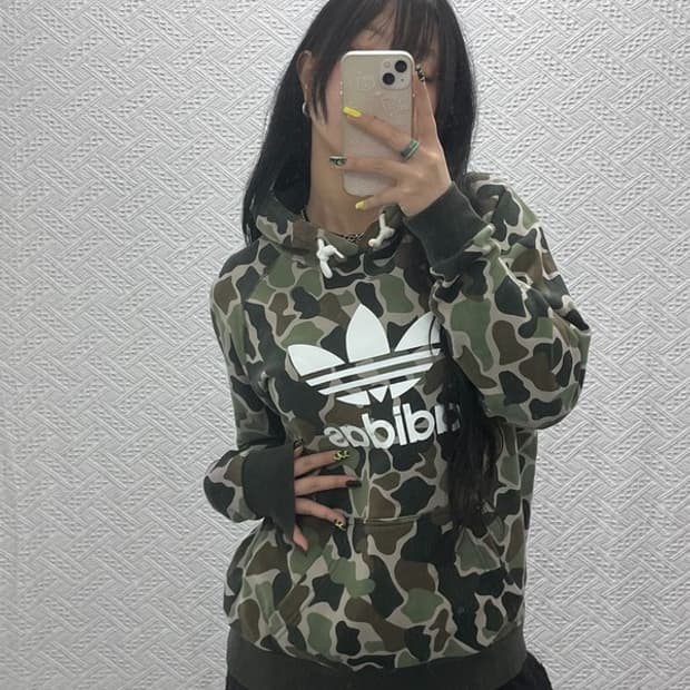 아디다스 희귀 스트릿 카모플라주 밀리터리 기모 후드티 100 C07462