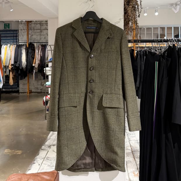 랄프로렌 그린 울 트위드 테일러드 코트