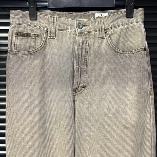 캘빈클라인 ck 스트라이프 샌드 베이지 워싱 데님 일자핏 워크 팬츠 28