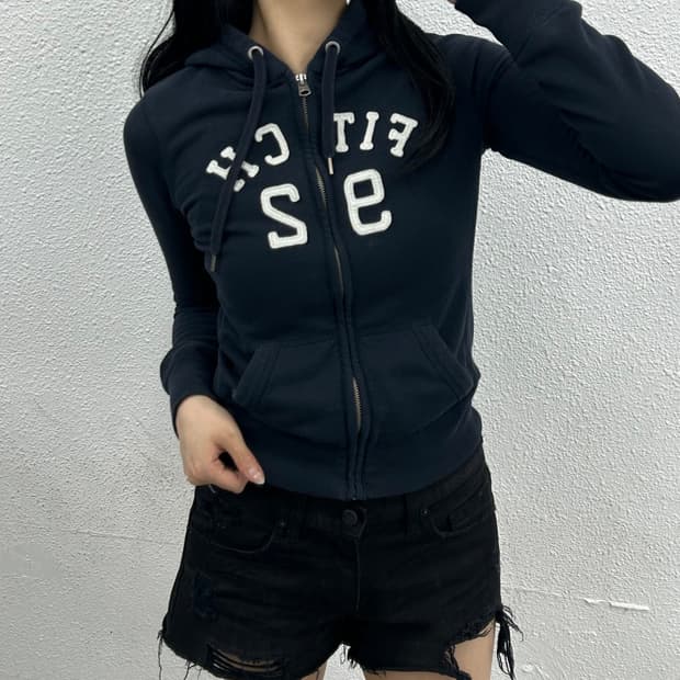 아베크롬비 패치로고 네이비 후드집업 XS