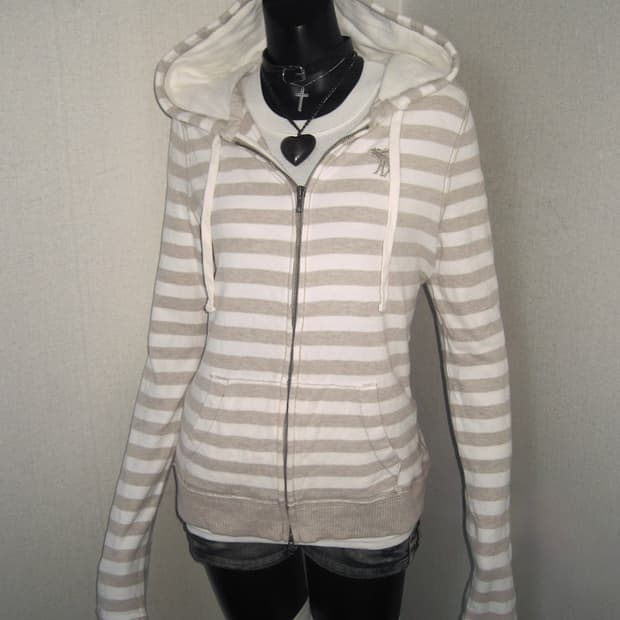 아베크롬비 밀크티 베이지 스트라이프 투지퍼 후드집업 y2k