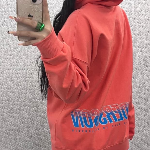 앤더슨벨 빈티지 레트로 코랄 언더로고 후드티 S C08227