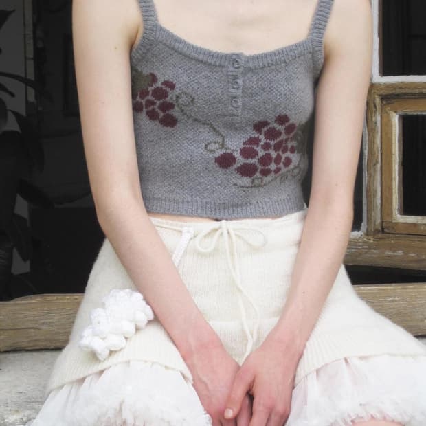 시눈 그레이프 버튼 뷔스티에 그레이 / 니트 베스트 조끼