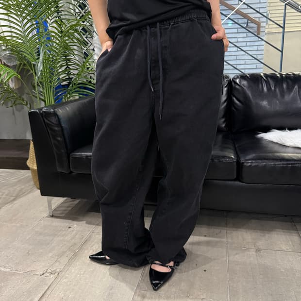 Vintage 와이드 핏 밴딩 츄리닝 바지 블랙