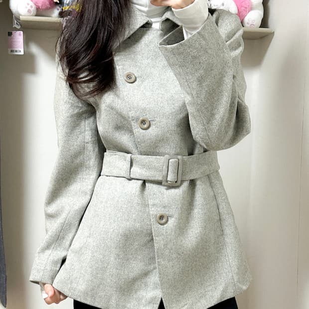 빈티지 그레이 벨트 코트 오네갸루 로걀 코이세이오깔 공겜여주 긱시크 고스